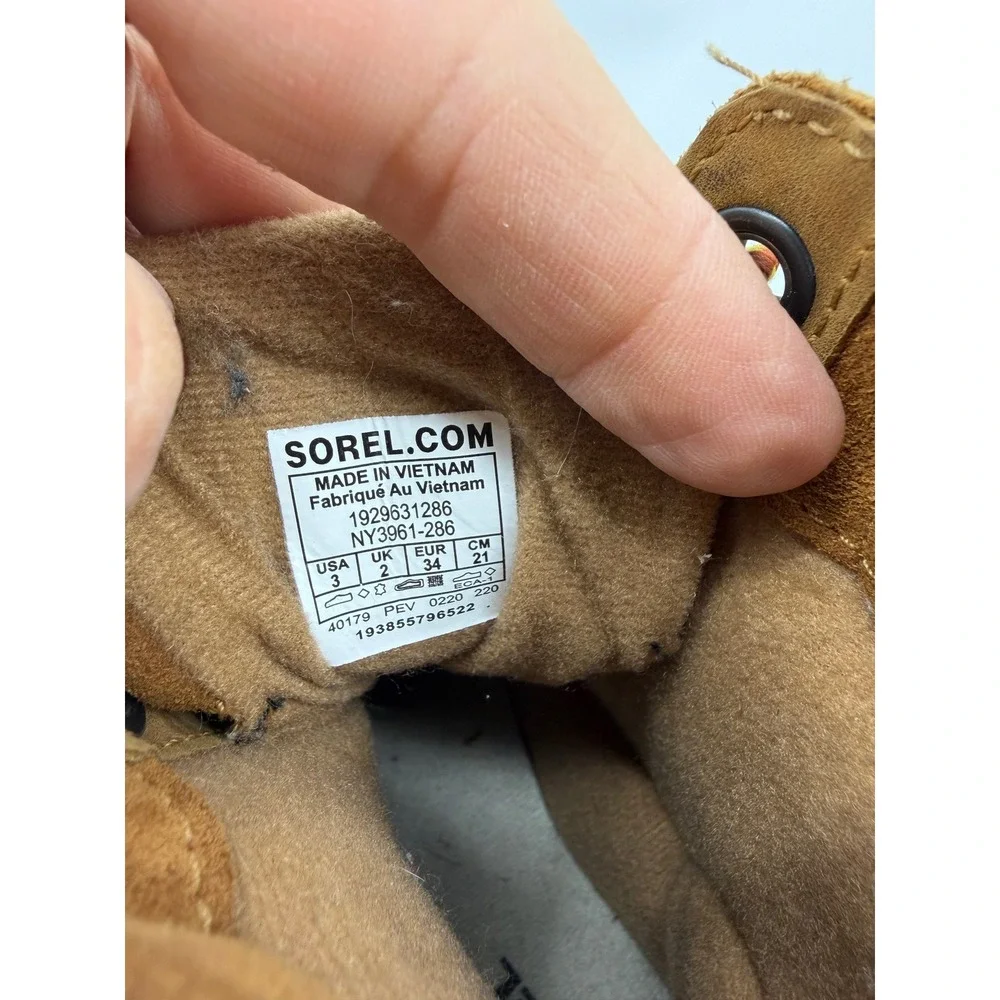 Sorel Cheyanne II Duck Boot Kids Size 3 Brown Waterproof Leather NY3961-286
